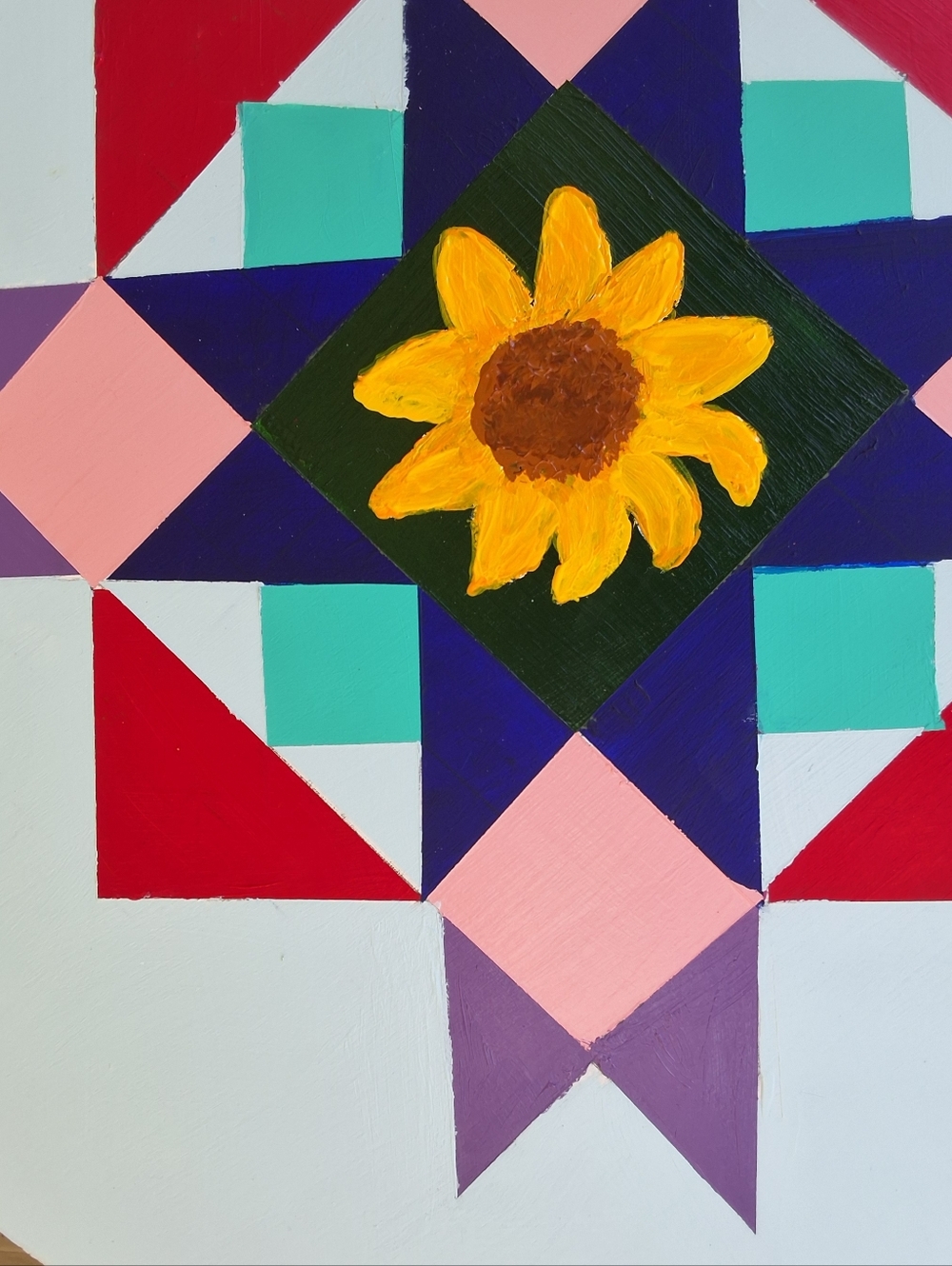 "Sunflower Barn Quilt" Original Artwork Handpainted By Brea Marie 18-inch Wood - Picture 6 of 6
